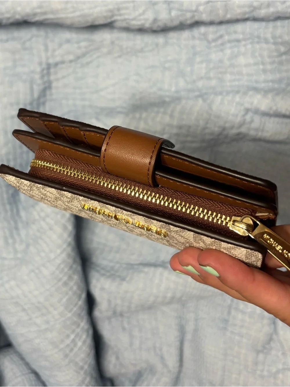 Michael Kors Cream Signature Card Holder with Gold Logo